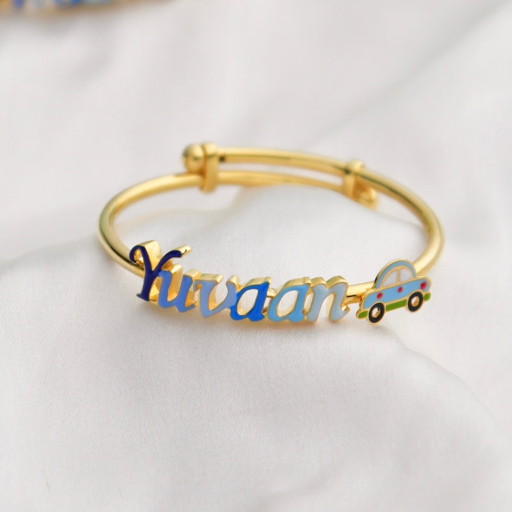 Blue Custom Name Car Adjustable Bangle