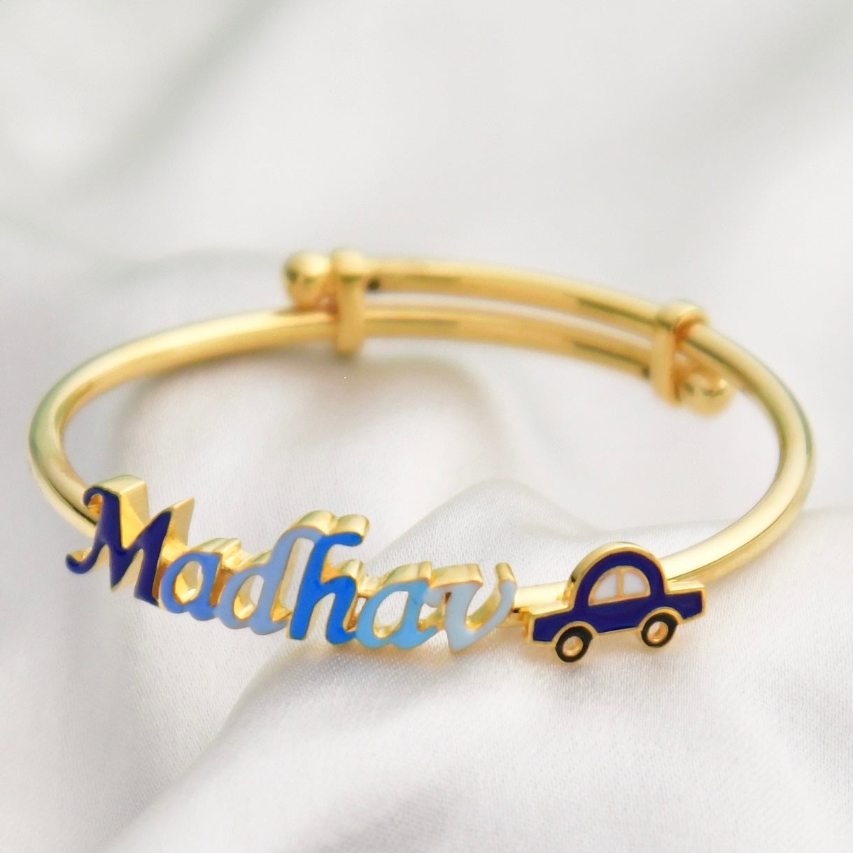 Blue Custom Name Car Adjustable Bangle