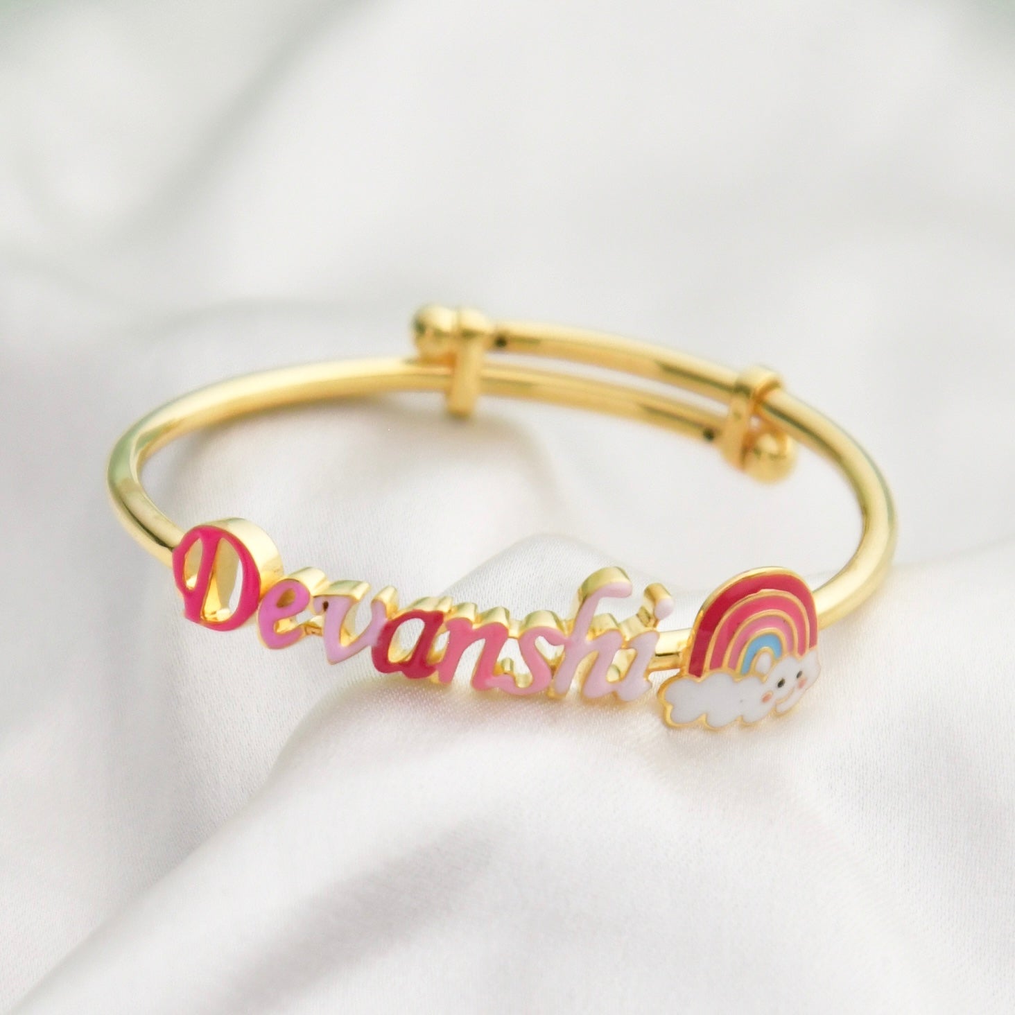 Name Rainbow Silver Adjustable Bangle